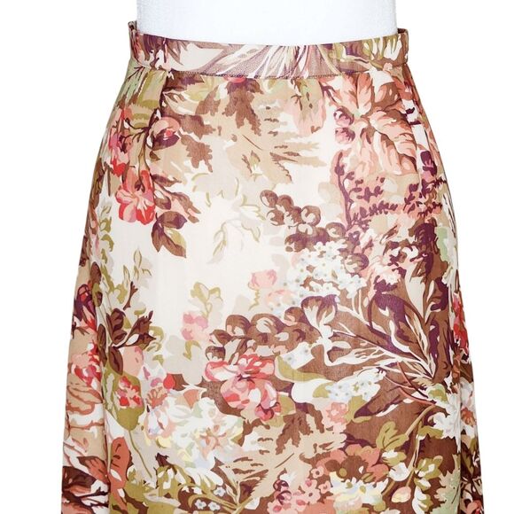 Coldwater Creek Chiffon Godet Midi Skirt Brown Tan Pink Floral Print Women's S - Picture 5 of 11
